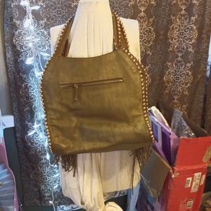 1970's Style fringe leather suade fake grommets 7 pocket purse